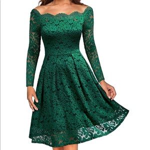 Vintage Floral Lace Boat Neck Cocktail Dress